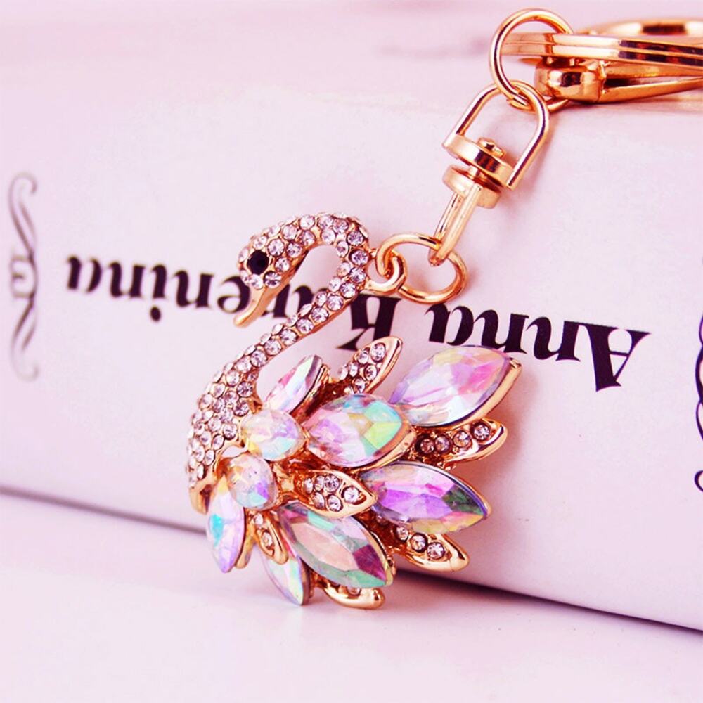 Diamond Rhinestone White Swan Key Chain Handbag Charm Darling Sparkly